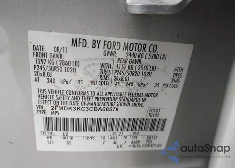 2012 Ford Edge Limited из США, поврежденный, VIN 2FMDK3KC3CBA08578